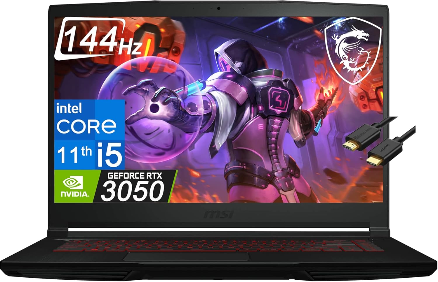 MSI 2022 GF63 15.6" Thin FHD 144Hz Gaming Laptop (Intel i5-11400H, 32GB RAM, 1TB PCle SSD, Geforce RTX 3050 4GB), 6-Core (Beat i7-10750H), Backlit, Webcam, IST Cable, Windows 11 Home