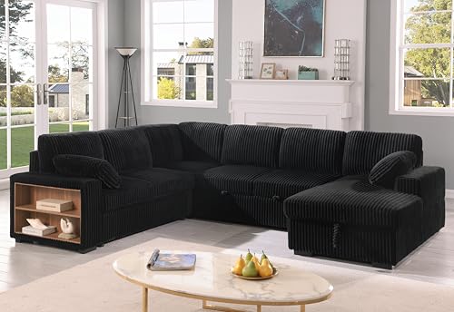 Oversized U-Shaped Sectional Sofa Couch Plush Corduroy Upholstered Modular Deep Seat Sofa&Couch Sectional W/Right Facing Chaise Lounge and 7 Toss Pillows for Home Apartment Living Room Furniture Sets