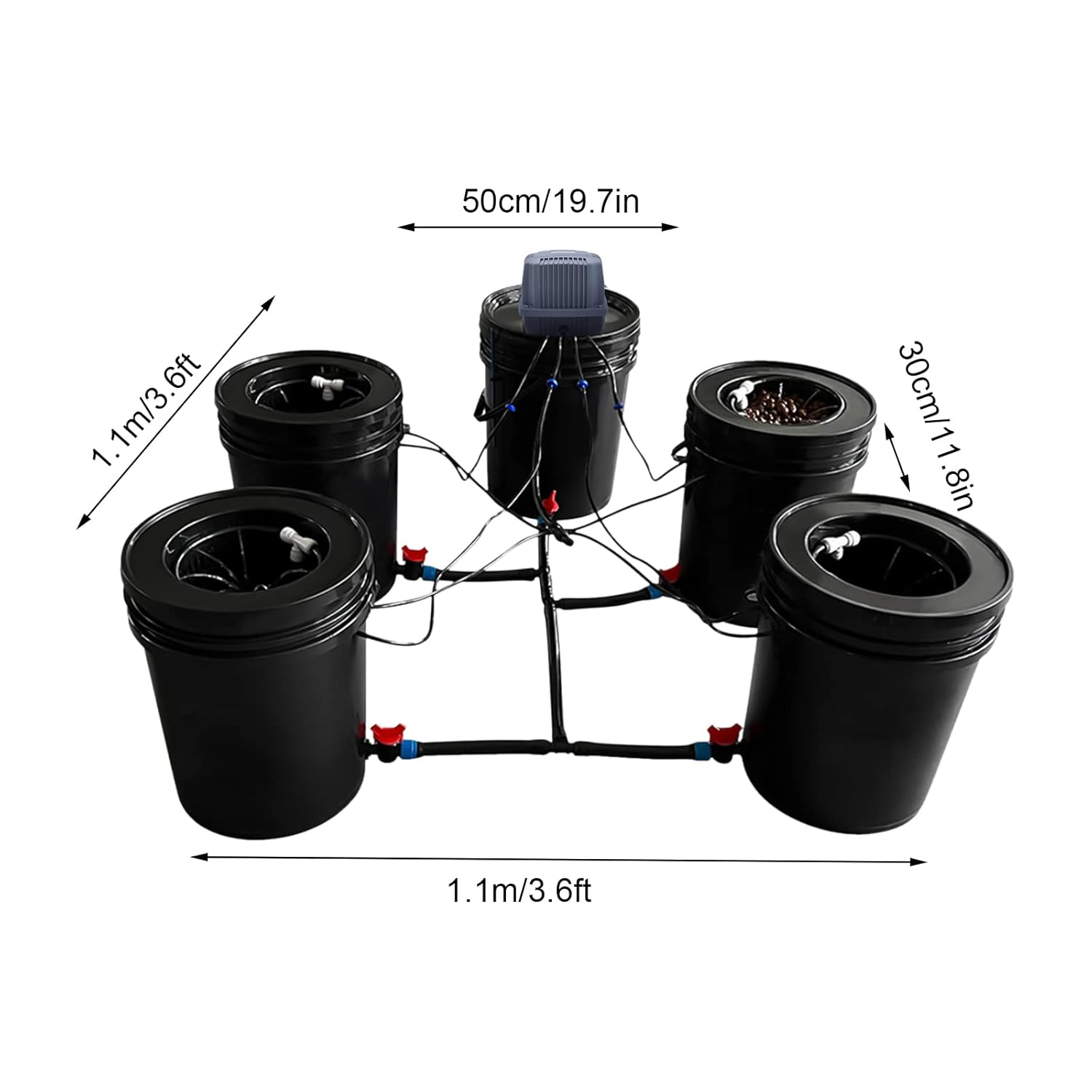 5-Gallon Deep Water Culture Hydroponics Grow System Kit with 5 Buckets, Recirculating Design, and Reservoir for Greenhouse and Indoor Growing – Ideal for Vegetables, Garden, and Balcony