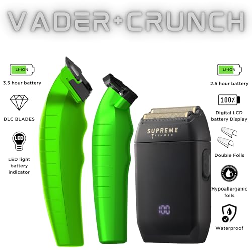 Supreme Trimmer 3-in-1 Barber Kit | Vader Clipper, Vader Trimmer & Crunch Foil Shaver | Men's Professional Beard Trimmer, Brushless Motor Clippers & Waterproof IPX6 Shaver | Acid