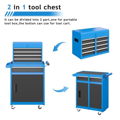 Tool Chest,5-Drawer Rolling Tool Storage Cabinet with Enhanced Packaging, Detachable Top Tool Box, Metal Tool Cart for Garage Workshop,Black, ATC001BK