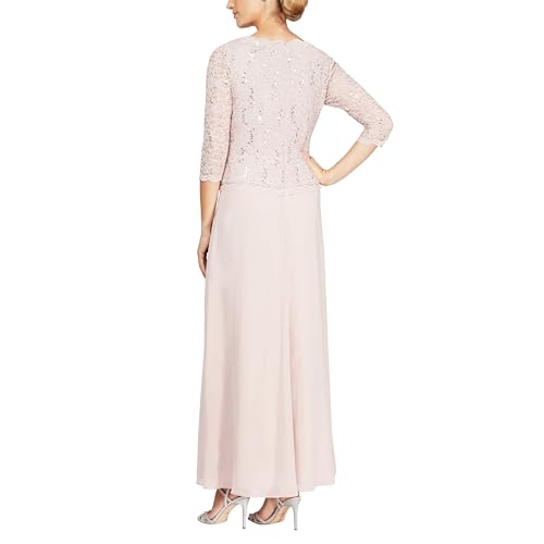 Alex Evenings Women's 3/4 Sleeve Stretch Lace Bodice One Piece Mother of The Bride Dress (Petite and Regular Sizes)