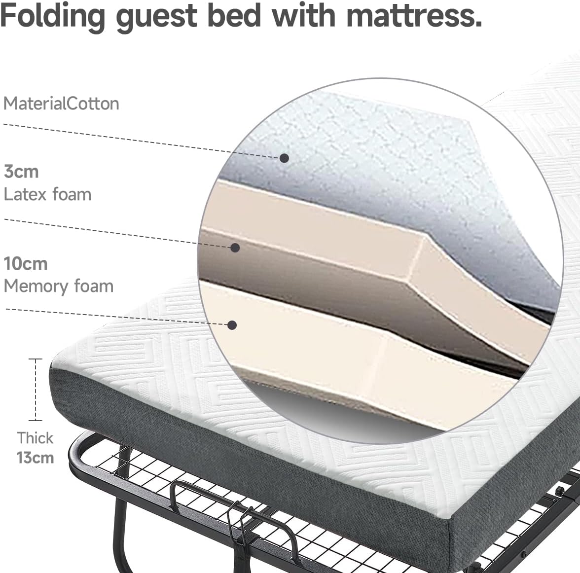 Folding Bed, (with 5.2" Thick Memory Foam Mattress), 79 * 35inch, Portable Foldable Adult with Mattress for Guest use, Metal Folding Frame, Reinforced Metal mesh, can Hold up to 550 lbs (Tau-ZDD)