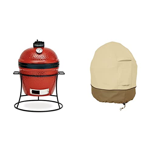 Kamado Joe Joe Jr 13.5-inch Portable Ceramic Charcoal Grill with Grill Stand, Stainless Steel Cooking Grate, Heat Deflectors and Ash Tool in Red, Model KJ13RH