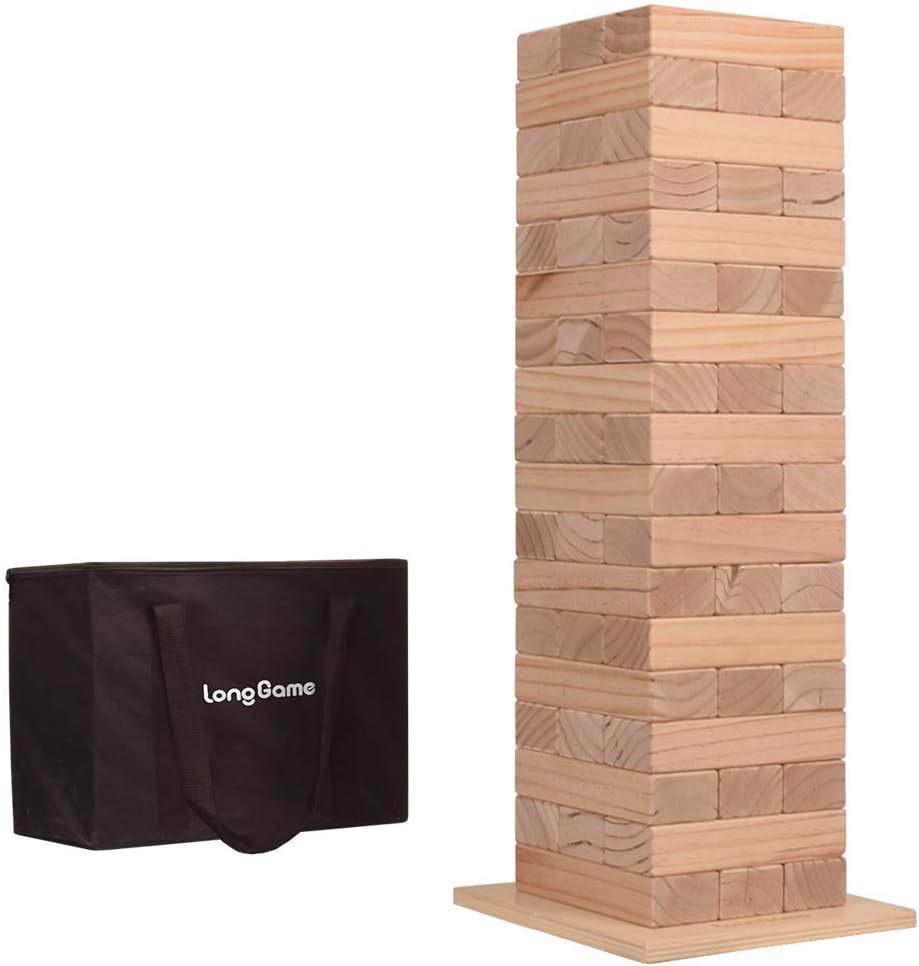 Outdoor Giant Tumbling Tower Games for Kids and Adults Jumbo Wood Stacking Lawn Yard Game with Carry Bag and Board 7 x 2.4 x 1.2 inches