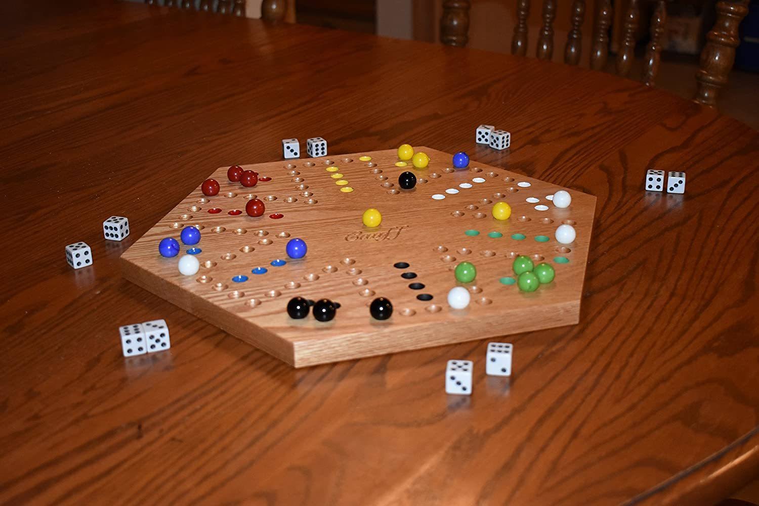 Cauff Solid Oak Double Sided Aggravation Marble Board Game Hand Painted 16 inch