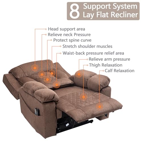 Power Lift Chair Lay Flat Recliner Infinite Position Electric Dual Motor Stand Up Lift Chair with Massage and Heat for Adults,Heavy Duty Recliners with 2 Remote Controls and Two Cup Holders