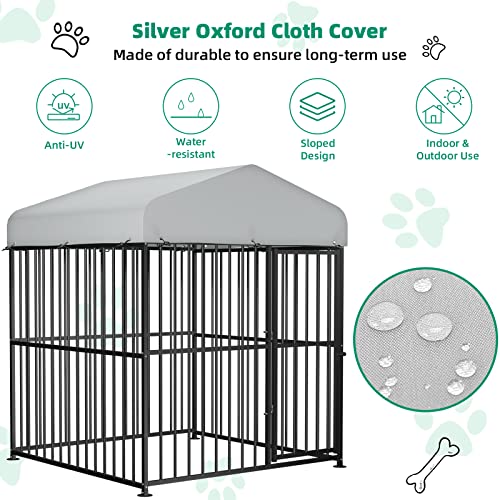 VIVIJASON 4 x 4 x 5 Ft Large Outdoor Dog Kennel, Heavy Duty Metal Frame Dog Cage with Thickened Bars, UV & Waterproof Cover, Outside Pen Playpen Dog Run House for Large to Small Dogs