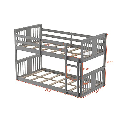 Harper & Bright Designs Twin Over Twin Low Bunk Bed with Headboard and Footboard, Wooden Bunk Bed with Ladder, for Toddlers Kids Boys Girls - White