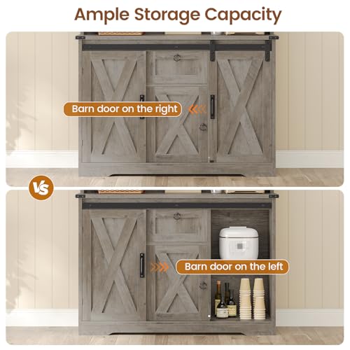 Kitchen Pantry Cabinet, Farmhouse Kitchen Cabinet with Drawer, Sliding Barn Doors Storage Cabinets with Adjustable Shelves for Dining Room, White