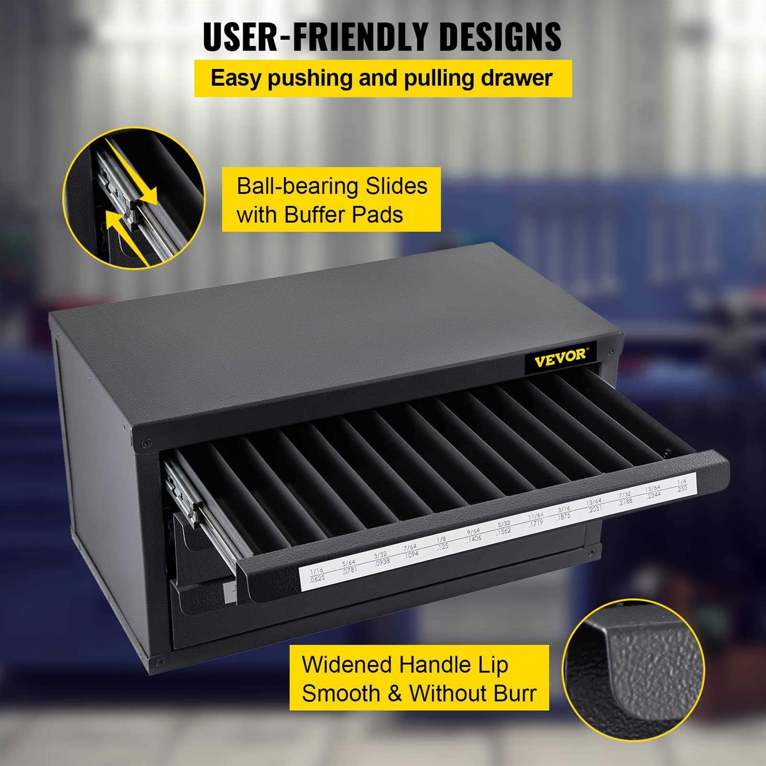 VEVOR Drill Bit Dispenser Cabinet Set Three-Drawer for 1/16 to 1/2 &amp; Letter Sizes A to Z - Shop Hardware Tools Online Store