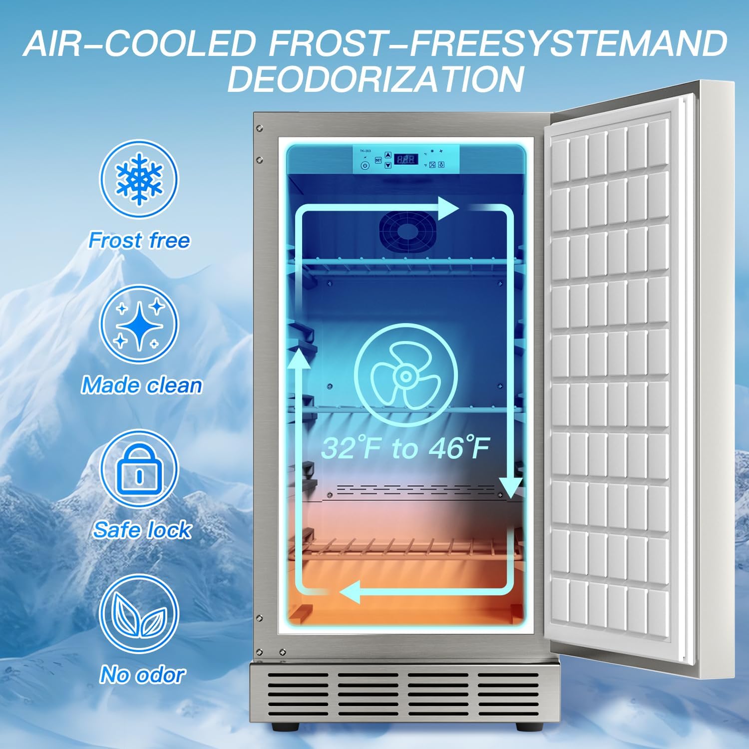 15 Inch Outdoor Refrigerator, Weather Proof Stainless Steel Beverage Beer Cooler Under Counter Fridge, Indoor/Outdoor Refrigerator with 3 Shelves for Patio Kitchen and Commercial Use