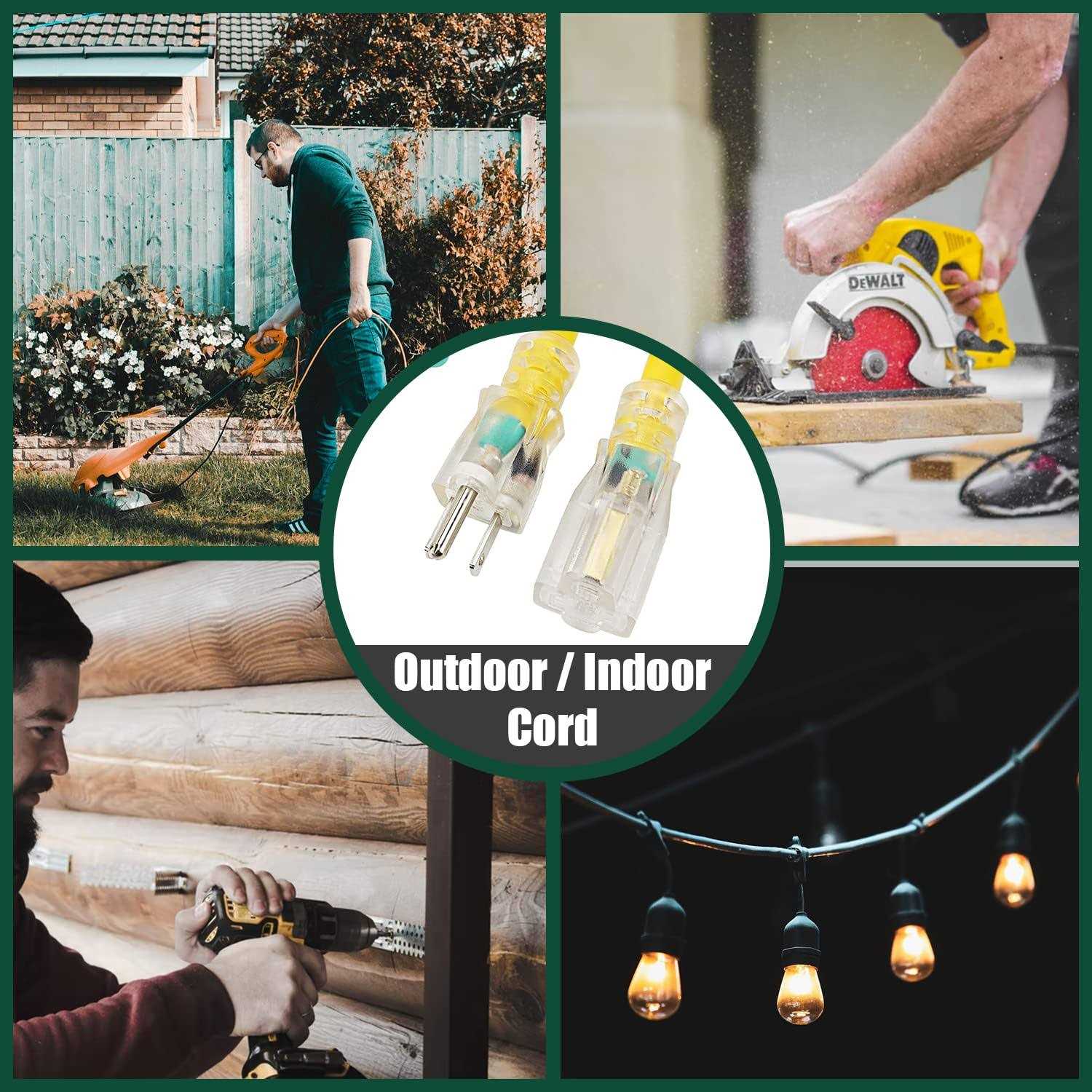 EP Lighted Outdoor Extension cord 123 SJTW Heavy Duty Yellow Extension cable with 3 Prong grounded Plug - Shop Hardware Tools Online Store