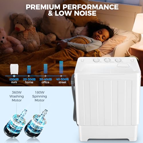 Portable Washing Machine 30Lbs Capacity Twin Tub Compact Laundry Machine, Small Wwashing Machine for Apartments, Dorms, RVs