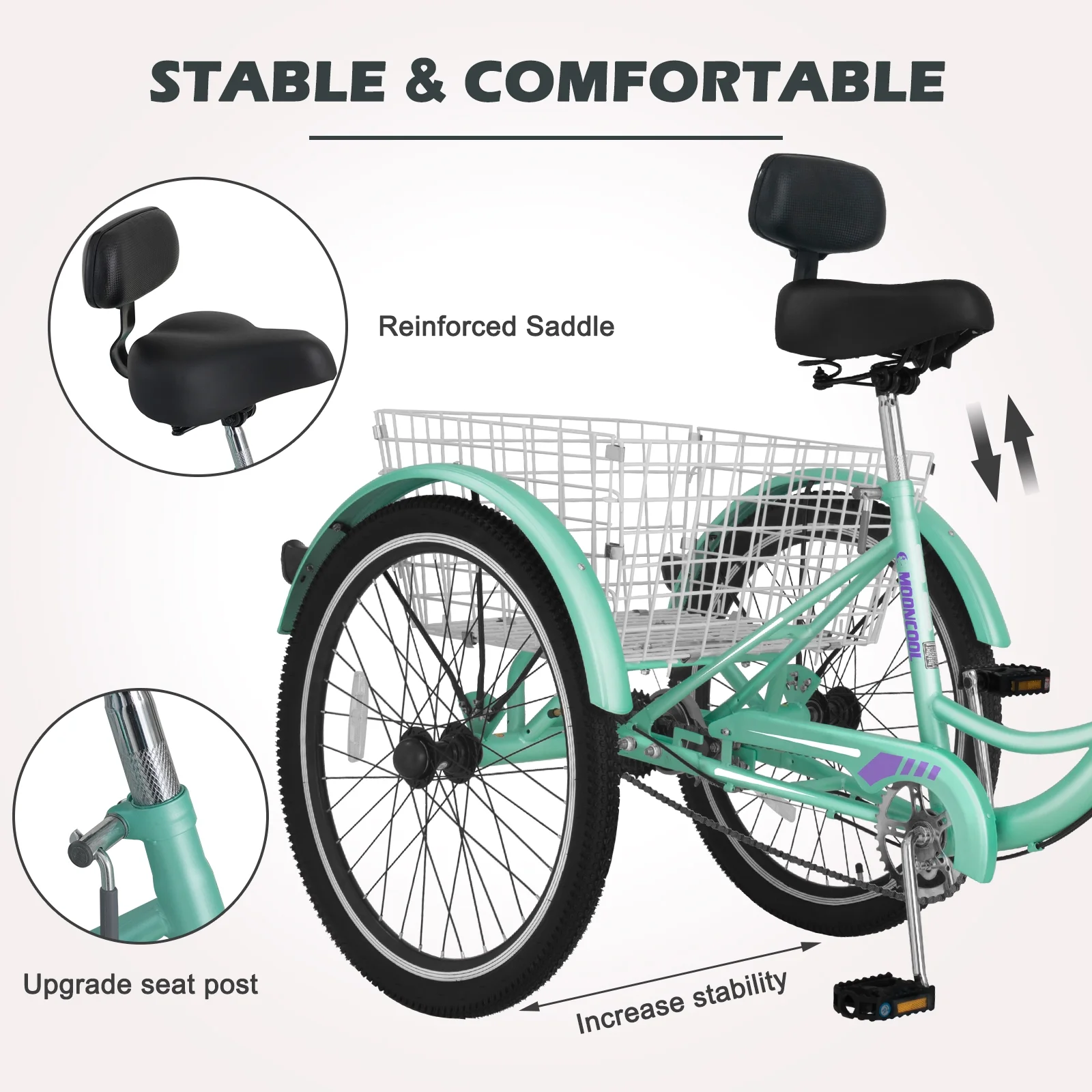 Lilypelle Adult Tricycles Single Speed 24 inch Three Wheel Bike Cruiser Trike with Low-Step Through Frame/Large Basket for Men, Women, Seniors