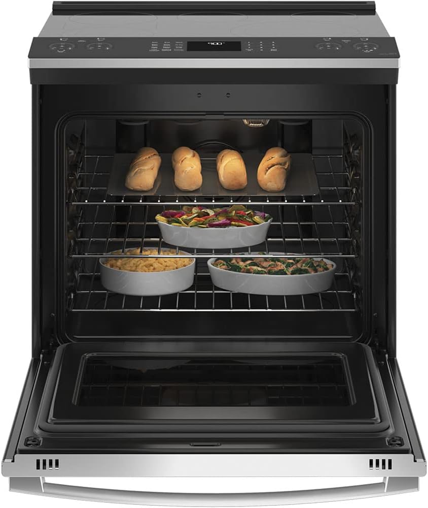 GE Profile PSS93YPFS 30" Slide-In Smart Electric Range with 4 Radiant Heating Elements, 5.3 Cu. Ft. True Convection Oven, Storage Drawer, WiFi, Self Clean with Steam Option,
