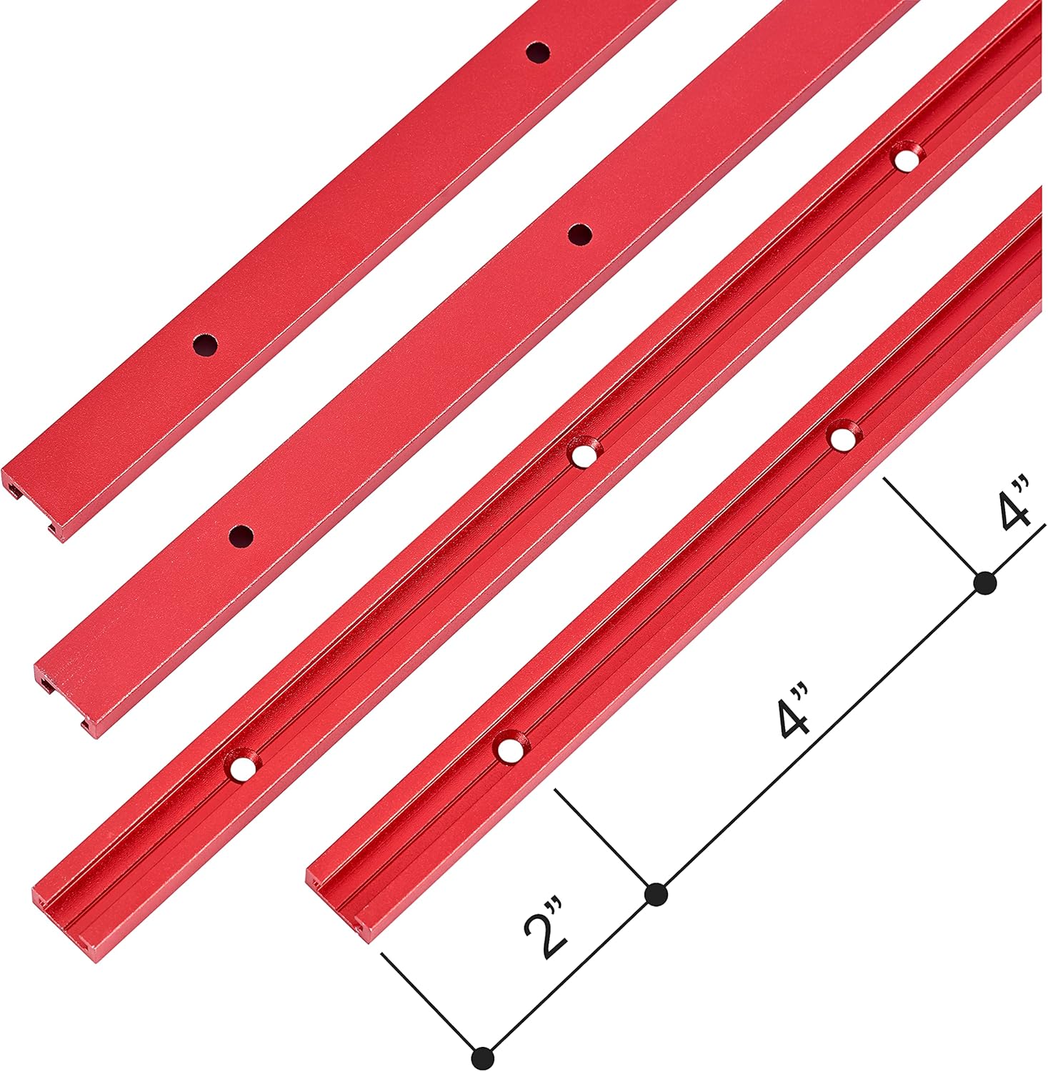 T track 48" with Wood Screws-Double Cut Profile Universal T-Track with Predrilled Mounting Holes-T Track Woodworking-Fine Sandblast Anodized-Red Color-4PK Pack of 2