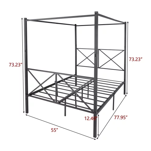 Metal Canopy Bed Frame 4-Post Canopy Full Size Bed Cozy Bedroom with Headboard and Footboard,Reinforced Lron Frame Bed with X Shaped Frame Full,Easy Assembly No Box Spring Needed (Black)
