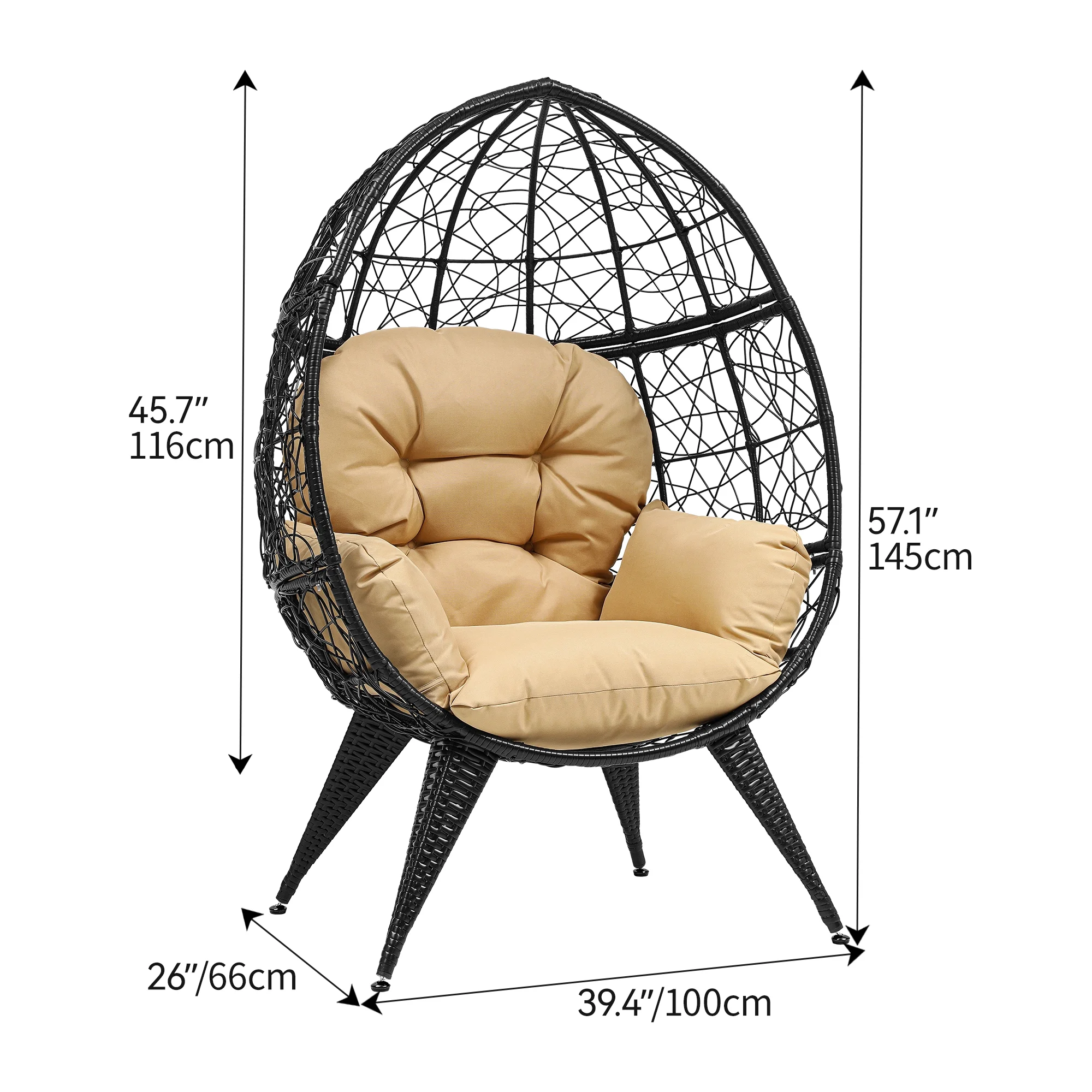 Dextrus Egg Chair Wicker Outdoor Indoor Oversized Large Lounger with Stand Cushion Egg Basket Chair 350lbs Capacity for Patio, Garden Backyard Balcony, Beige