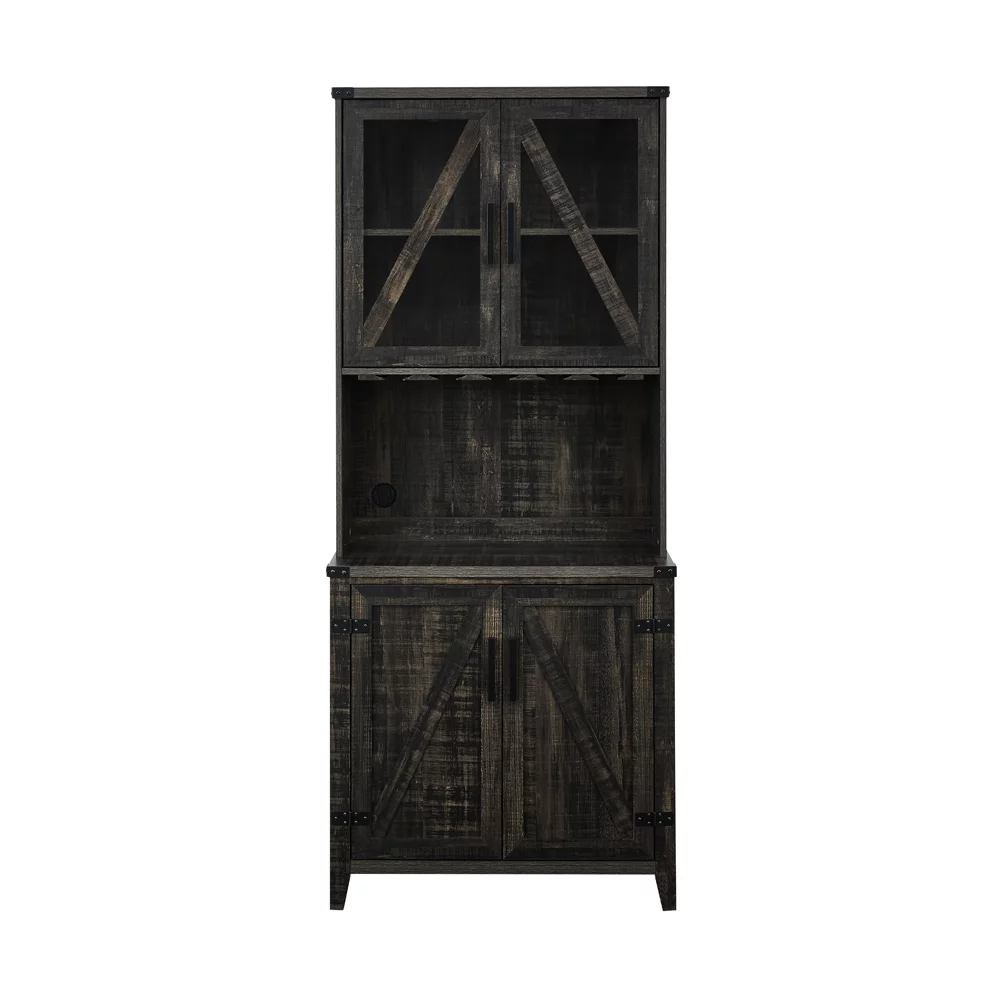 Gramercy Way Bar Cabinet with Upper Glass Cabinet in Charocal Finish - Curated Treasures Market