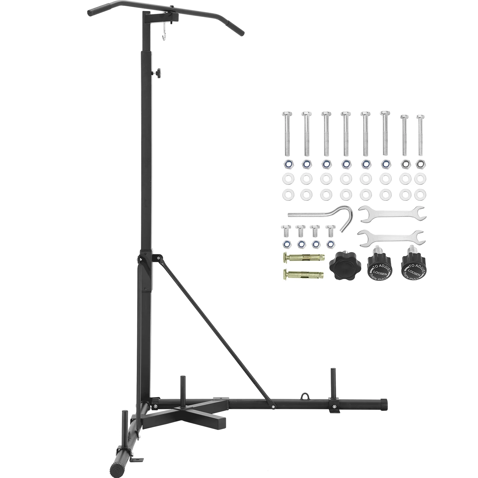 SKYSHALO 2 in 1 Freestanding Punching Bag Stand & Chin Pull Up Bar Stand Punching Bracket 400 lbs Capacity Adjustable Height Steel Sandbag Rack for Home Gym Fitness - Curated Treasures Market