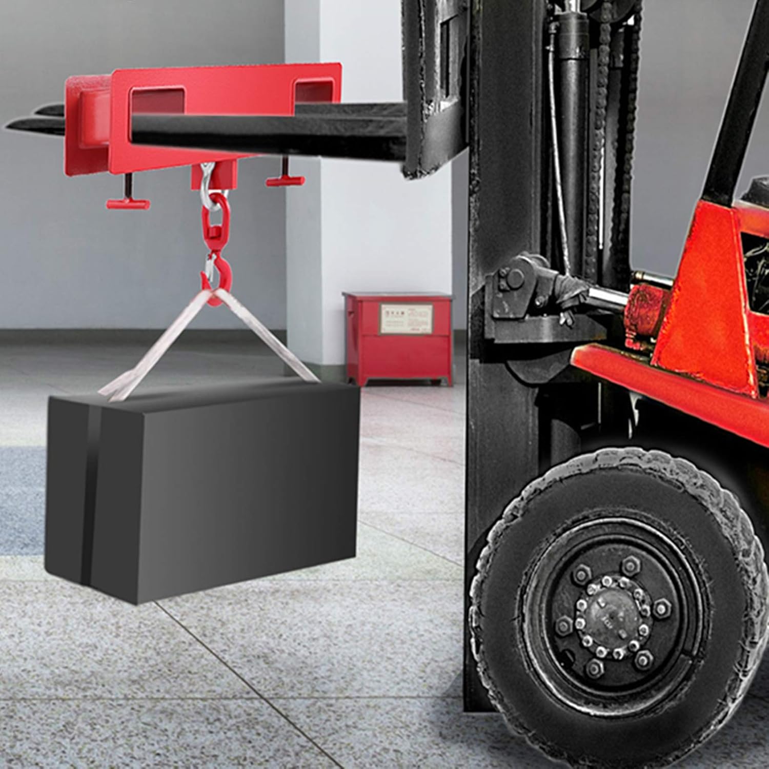 Mophorn Forklift Lifting Hook, 4400lbs Capacity Forklift Lifting Hoist, Red Forklift Mobile Crane with Swivel Hook and Two Large T-Screws, Hook Forklift Lifting Hoist, Fork Lifting Attachment