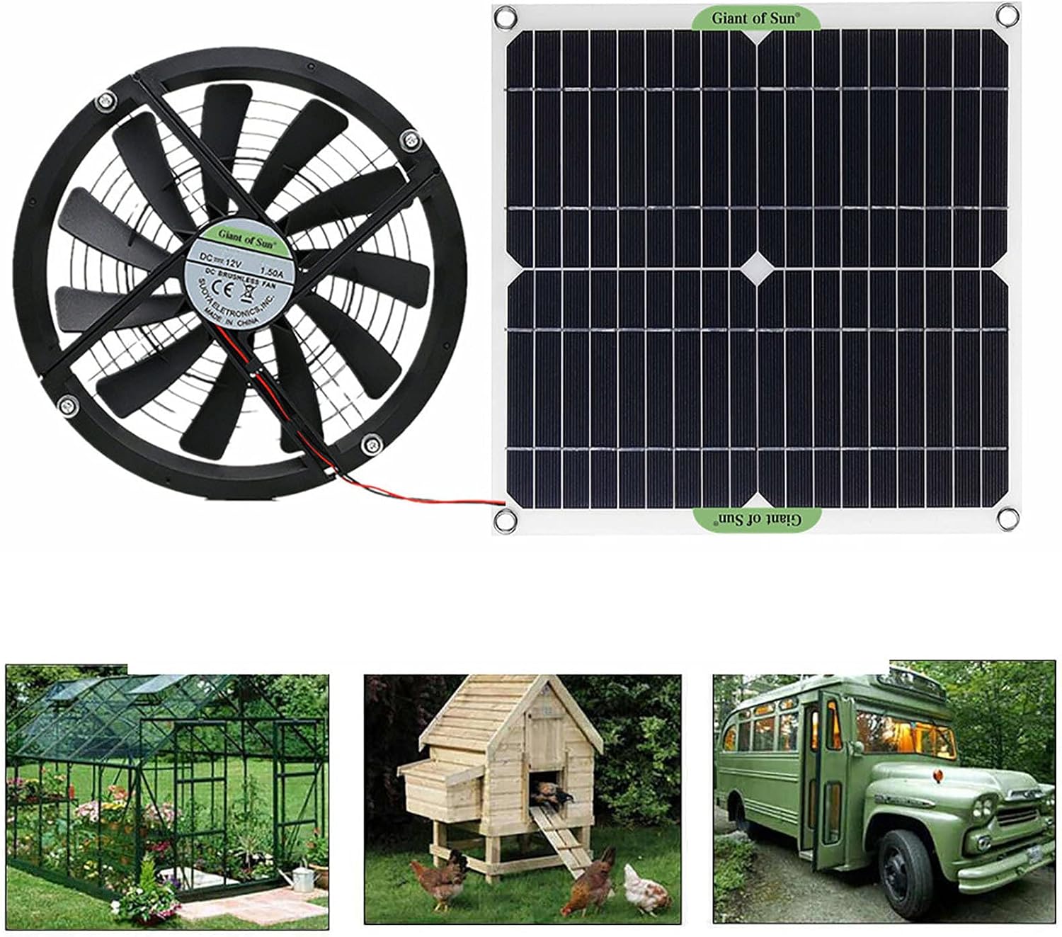 Solar Panel Powered Fan, ventilator IP65 Waterproof 100W 12V Solar Exhaust Fan for Dog Chicken House Greenhouse Rv Roof Quietly Cools and Ventilates