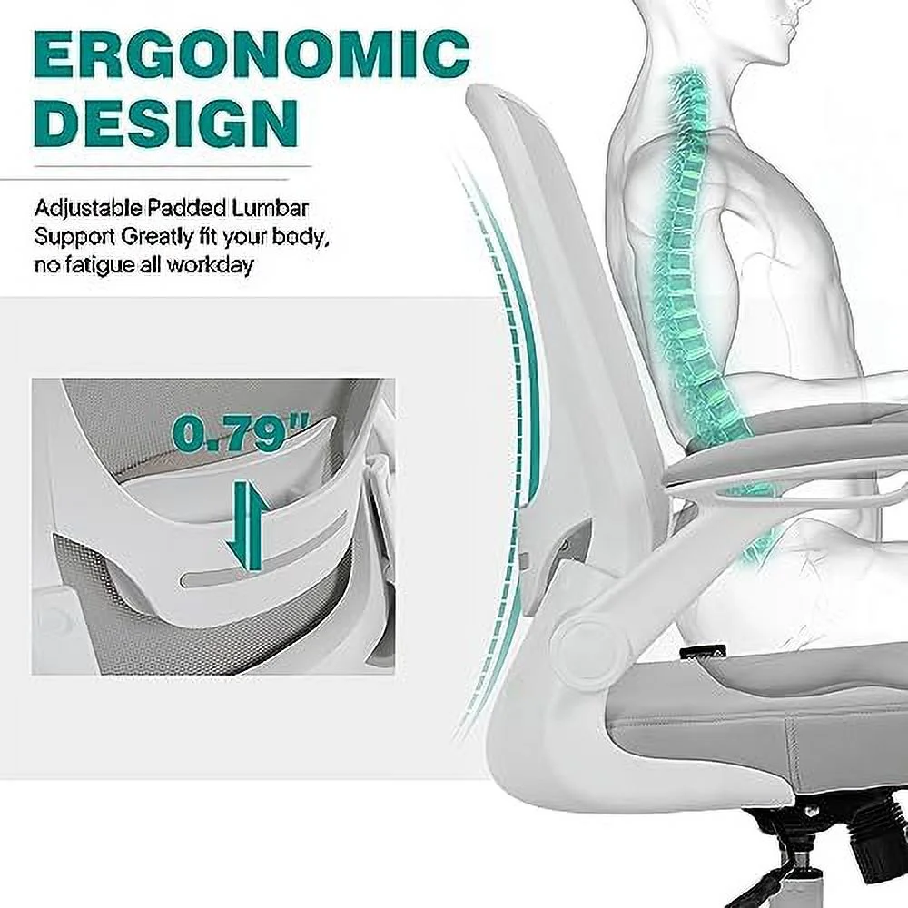 FDSHOIYN ERGONOMIC Ergonomic Office Chair  Comfortable Office Chair with Lumbar Support  Breathable Mesh Chair with Adjustable Height  Home Office Desk Chairs with Flip-up Armrests  Rolli - Curated Treasures Market