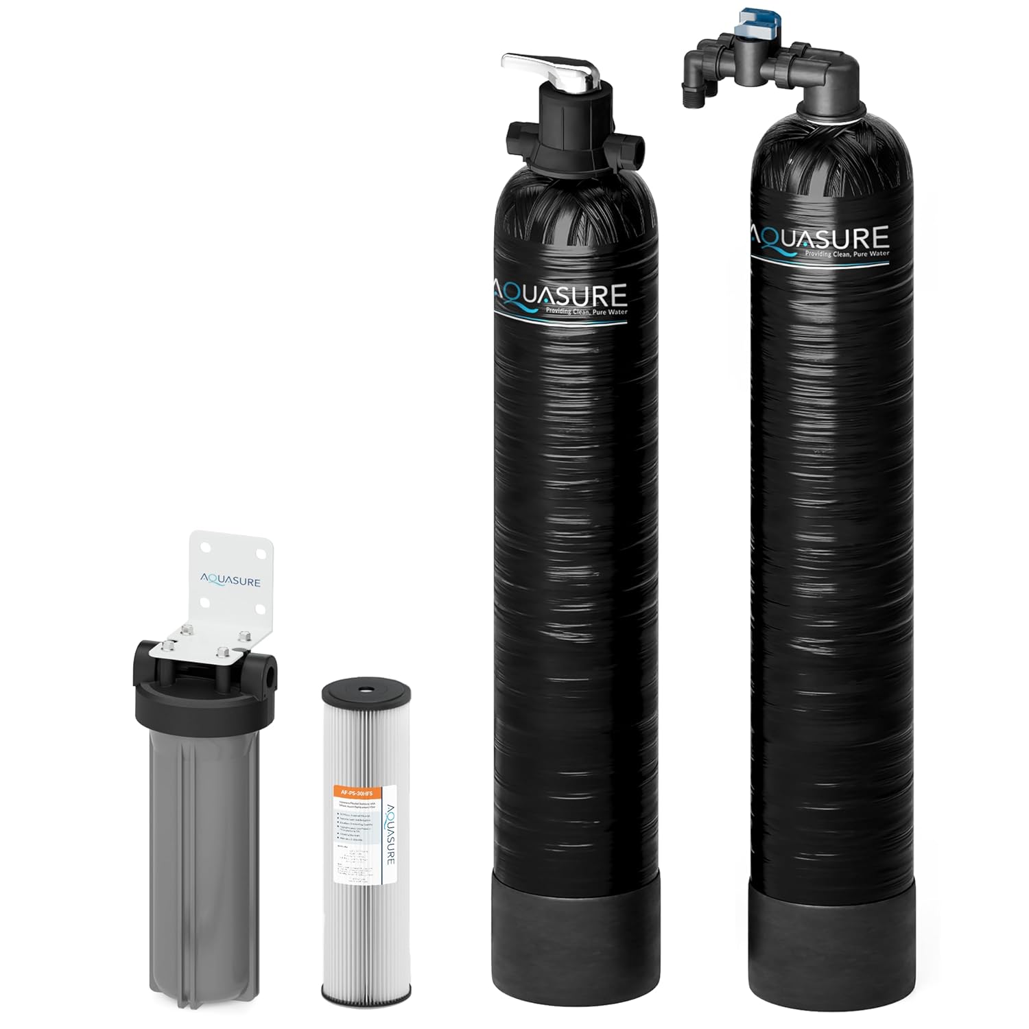 Aquasure Serene Series 10 GPM Whole House Salt-Free Conditioning Descaler Bundle with KDF/GAC Water Treatment System and Pleated Sediment Pre-Filter, for 1-3 Bathrooms | Removes 99% of Contaminants