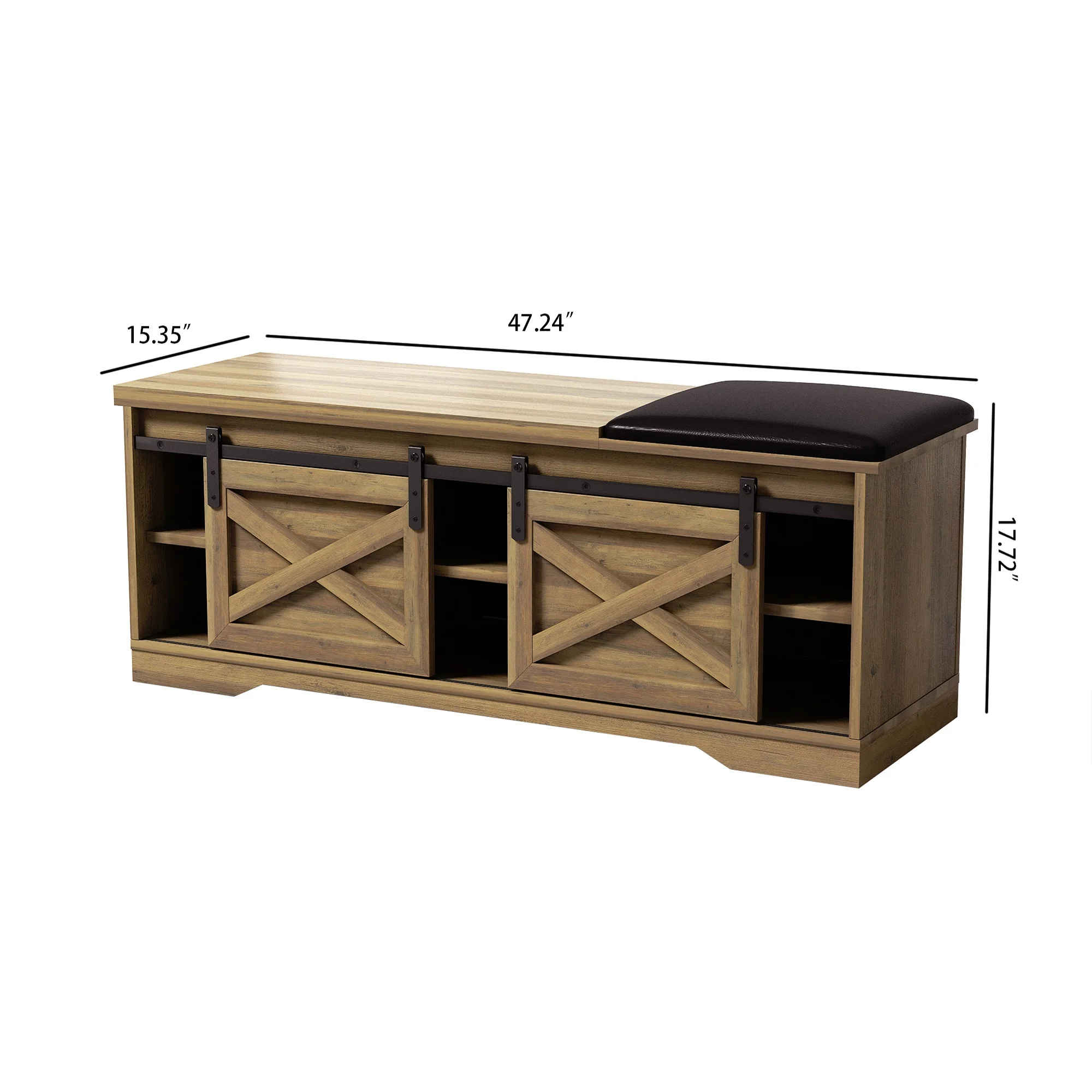 Shoe Bench Entryway with Storage & Cushion, Farmhouse Entryway Bench with Shoe Storage Brown, Bench Shoe Storage with Doors, Shoe Storage with Bench for Entryway, Entry Bench Seat with Storage