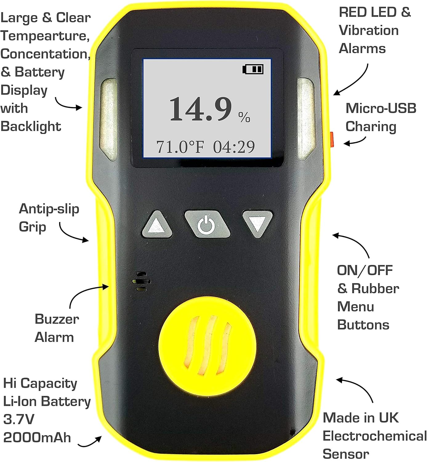 OXYGEN Detector by FORENSICS | USA NIST Calibration & Certificate | Dust & Explosion Proof | USB Recharge | Sound, Light and Vibration Alarms | 0-30% O2 |