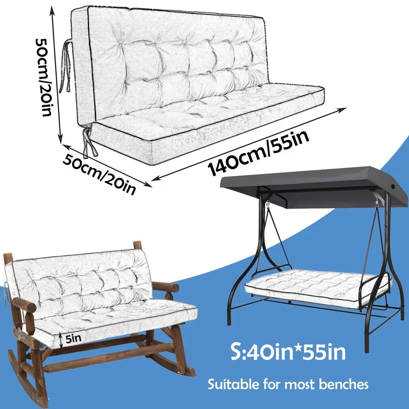 Porch Swing Cushions 55in, Swing Cushions 3 Seater Replacement with Backrest, Thicken 4" Waterproof Bench Pad Cushions, Outdoor Loveseat Cushions Non-Slip Chairs Pad (Red) - Curated Treasures Market