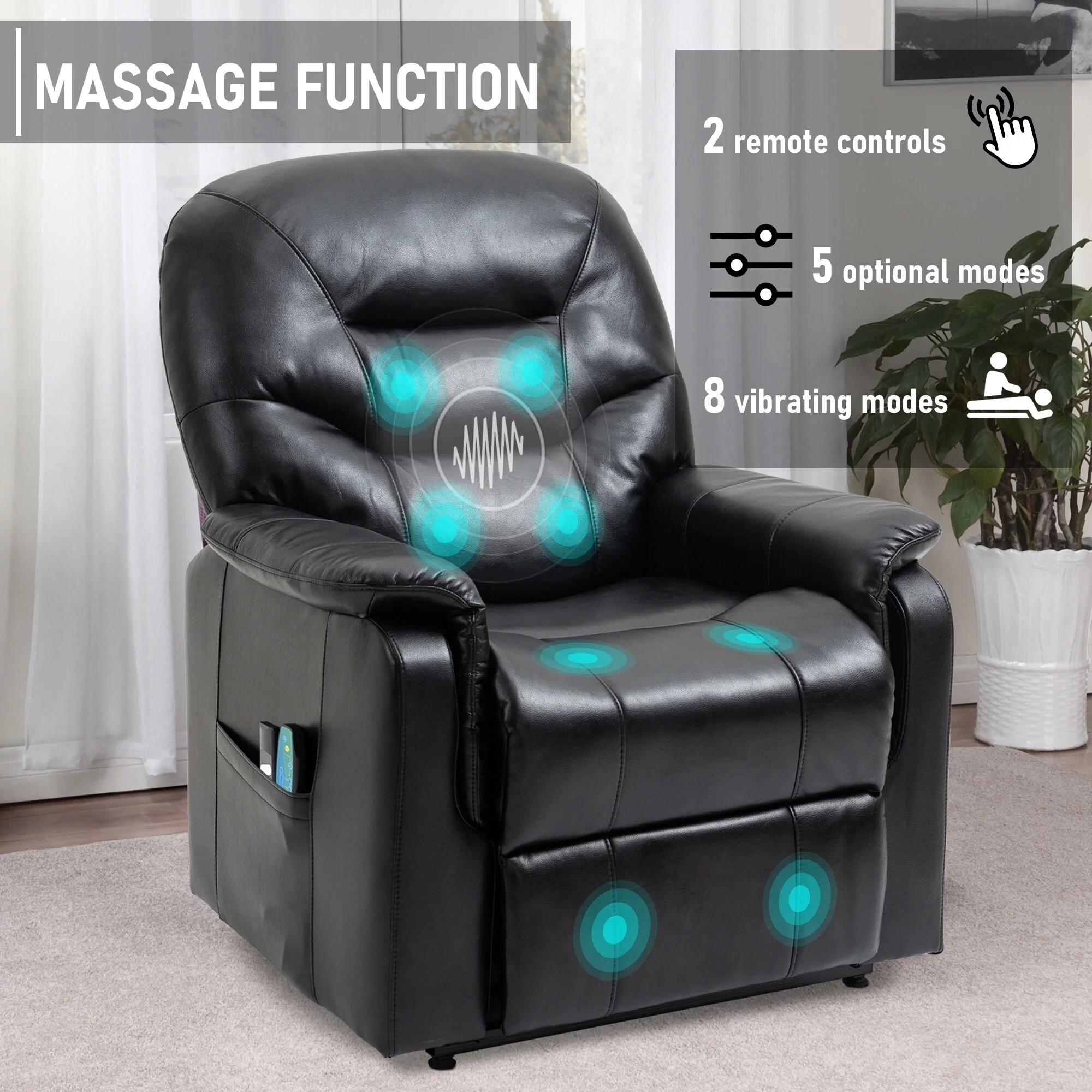 Clihome  Faux Leather Power Lift Recliner Chair with Message Black
