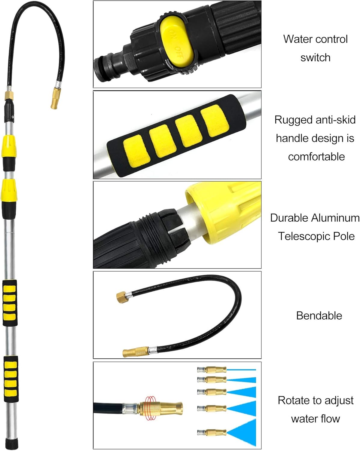 Buyplus 12FT Telescoping Gutter Cleaning Tools - Gutter Cleaners from The Ground, Extendable Gutter Cleaning Wand for Garden Hose Attachment, High Reach Gutter Cleaning Kit Pack of 2