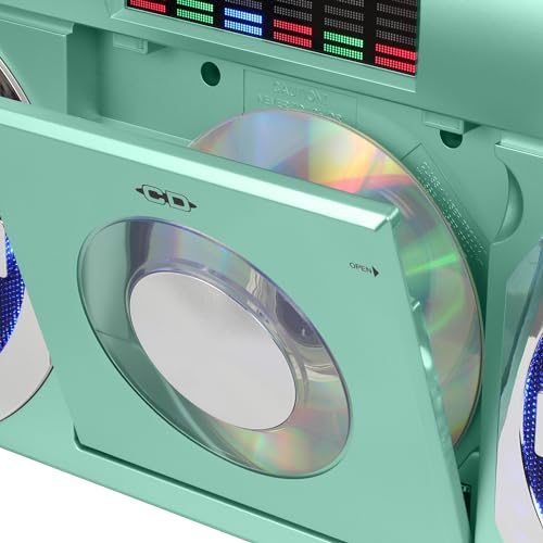 Studebaker SB2145 80's Retro Street Bluetooth Boombox with FM Radio, CD Player, LED EQ, 10 Watts RMS Power and AC/DC