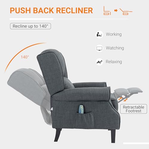 HOMCOM Vibration Massage Recliner Chair for Living Room with Heat, Wingback Single Sofa, Modern Suede Fabric Push Back Reclining Chair with Footrest, Side Pocket, Black