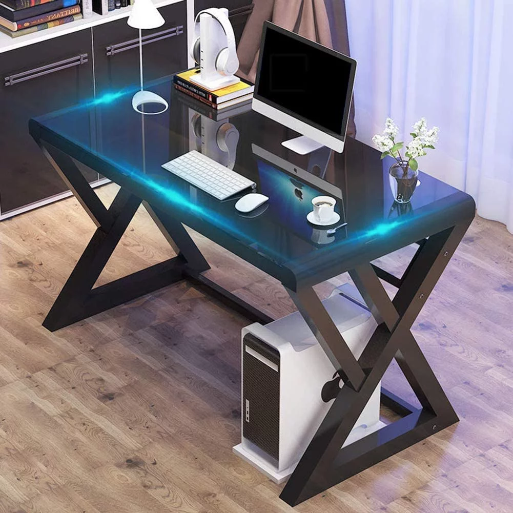 CKPFVY Computer Desk Glass Top Metal Frame  55.1" Home Office Desks &amp; Workstation Modern Office Writing Gaming Study Work Glass Computer Table Desk - Curated Treasures Market