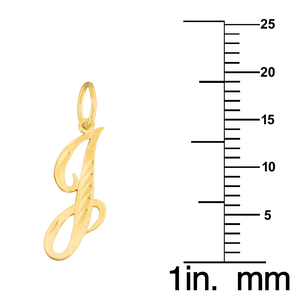 Precious Stars 14K Yellow Gold Diamond-cut Cursive Letter Initial 'J' Pendant with 16" Chain Necklace