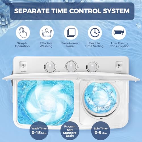 Portable Washing Machine 30Lbs Capacity Twin Tub Compact Laundry Machine, Small Wwashing Machine for Apartments, Dorms, RVs
