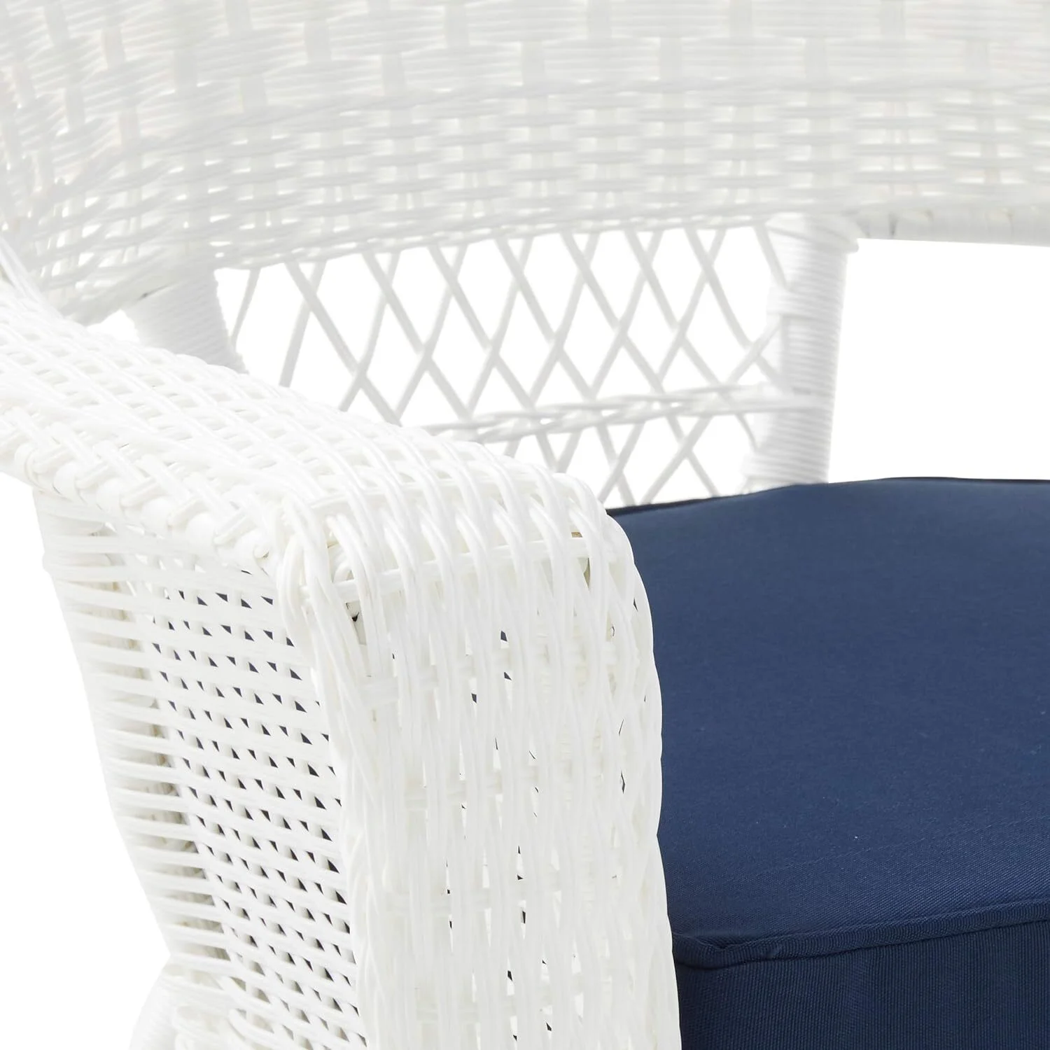 Jeco White Wicker Chair with Blue Cushion - Set of 2
