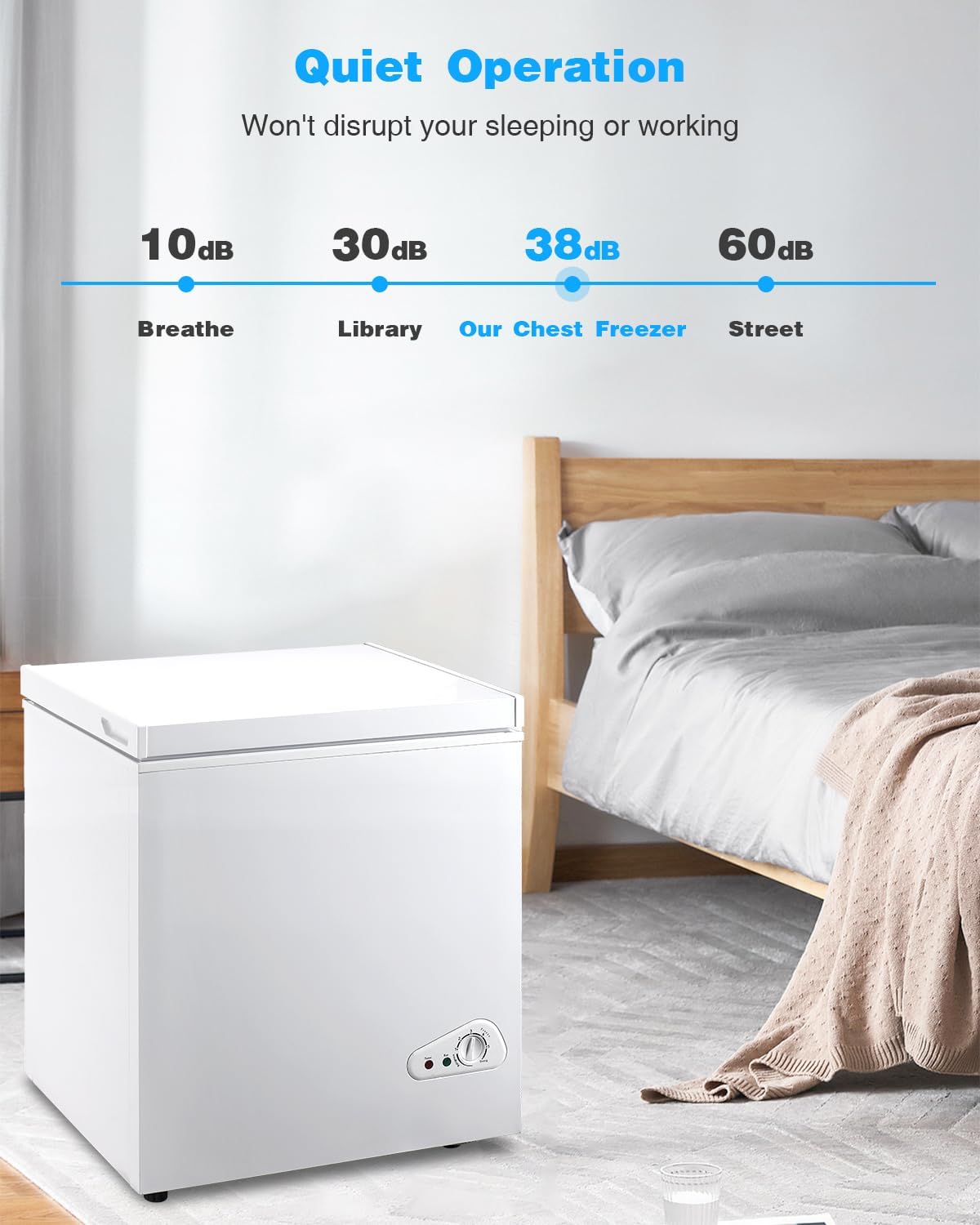 3.5 Cu.Ft Deep Compact Freezer, Chest Freezer with a Removable Basket 7 Gears Adjustable Temperature Control(-18°F to -46°F) for Garage, Office, Basement, House, Kitchen, Shop, RVs-White