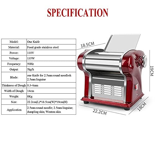 Electric Household Pasta Maker Automatic Noodle Maker Machine Dough Pressing Spaghetti Roller 2-in-1 Dual Knife No Disassembled Stainless Steel for Home Commercial Use