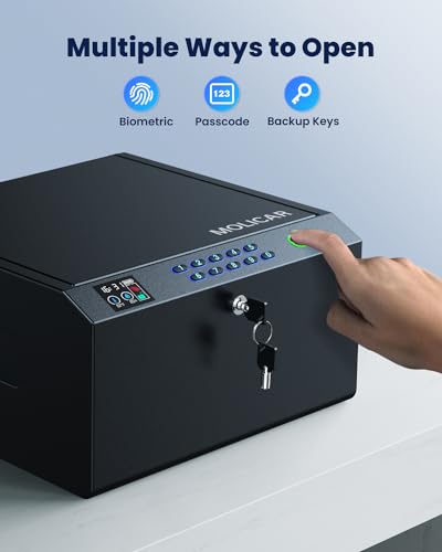 Gun Safe, 4-Pistol Safe with LCD of Temp Humidity Battery, Biometric Gun Safes for Handgun with USB-C Port, Fingerprint Quick Access Pistol Safe, Hand gun Safe for Home Bedside Nightstand Car