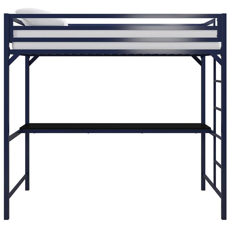 DHP Mabel Twin Metal Loft Bed with Desk in Blue - DE23982