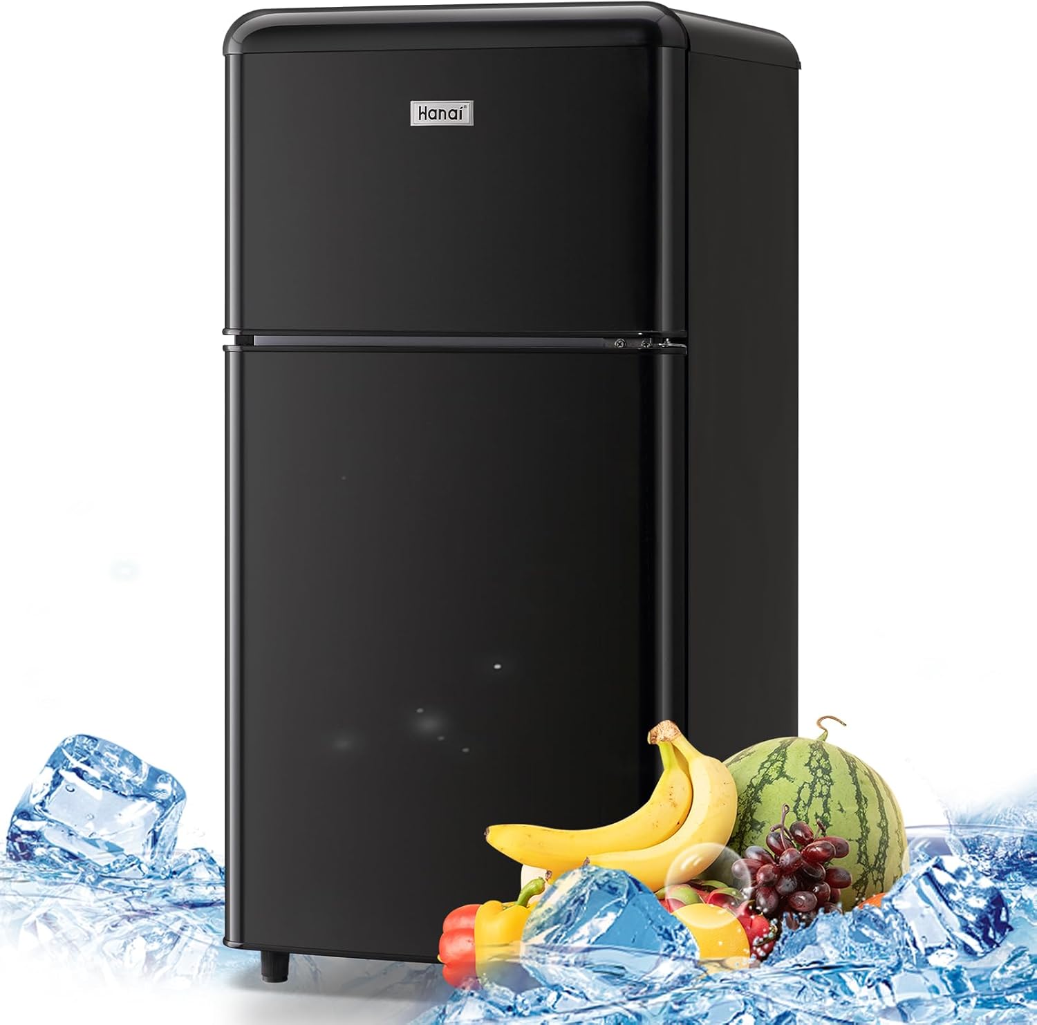 WANAI Compact Refrigerator, Retro Mini fridge with Freezer for Bedroom, Drom, Apartment, Garage, Office, 2 doors Small Refrigerator with Adjustable Thermostat, Low Noise, 3.2 Cu.Ft (Black)