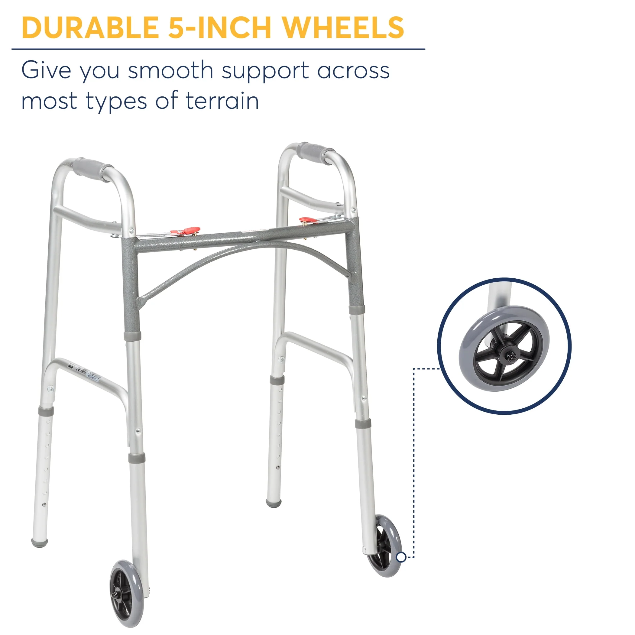 Drive Medical PreserveTech Deluxe Two Button Folding Walker with 5 Wheels
