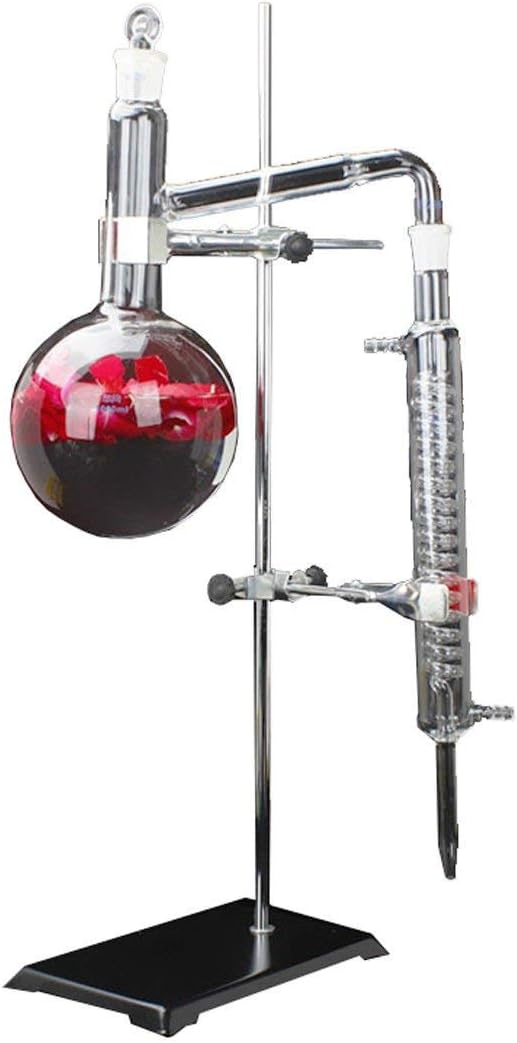 1000ml Lab Essential Oil Steam Distillation Apparatus Glassware Kits Water Distiller Purifier Distillation Device Set Home Distiller Oil Extraction Chemical Experiment Equipment with Heater Lift
