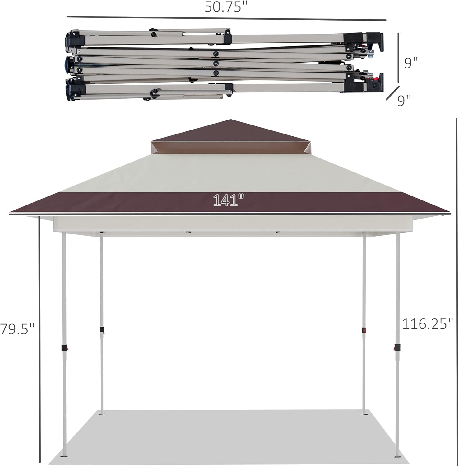 Outsunny 12' x 12' Pop Up Canopy Tent with Netting and Carry Bag, Instant Sun Shelter with 137 sq.ft Shade, Tents for Parties, Height Adjustable, for Outdoor, Garden, Patio, Beige