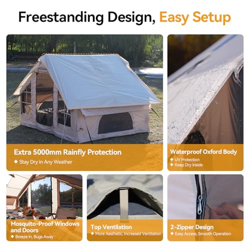 Inflatable Camping Tent with Pump,4-6 Person Waterproof Blow Up Air Tent for Camping Hiking,Easy to Set Up 4-Season Inflatable House Tent with Oversized Canopy.