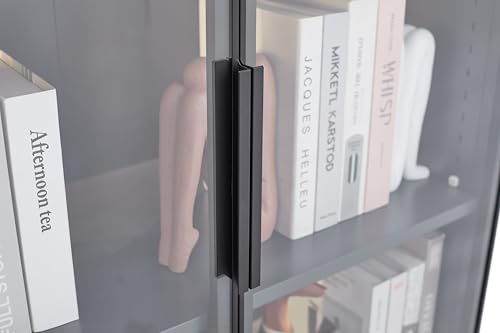 Display Cabinet with Light Strips, 5 Shelves Metal Storage Cabinet with Glass Door, Floor Standing Tall Bookcase Clear Glass Curio Cabinet Collection for Living Room Bedroom (Double Door)